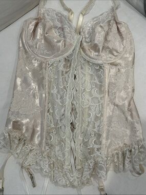 Ivory Lace Satin Bustier Corset with Garter Straps